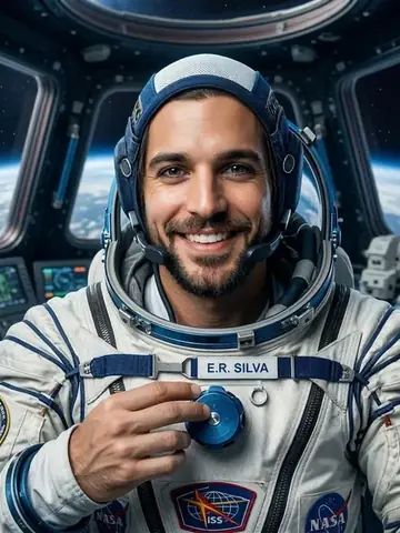 Participante transformado por IA em astronauta