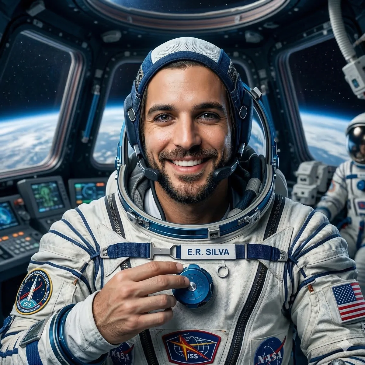 Participante transformado por IA em astronauta