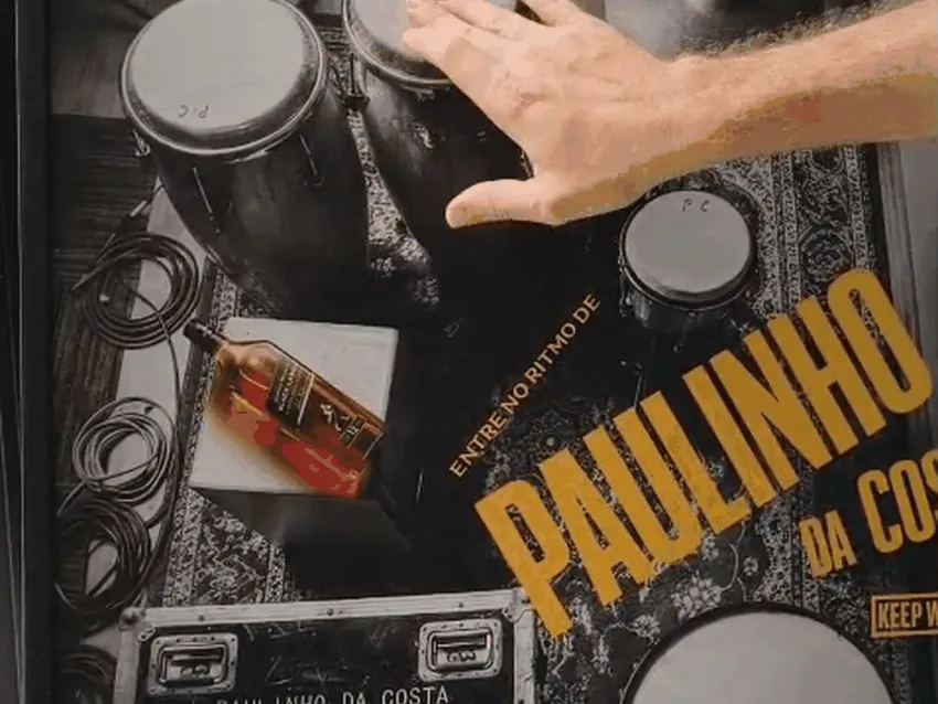 Close-up of Paulinho da Costa percussion set printed on the artwork