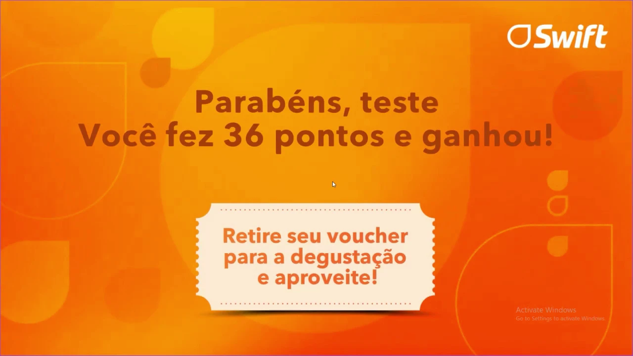 Tela de resultado do duelo Swift com mensagem ao vencedor